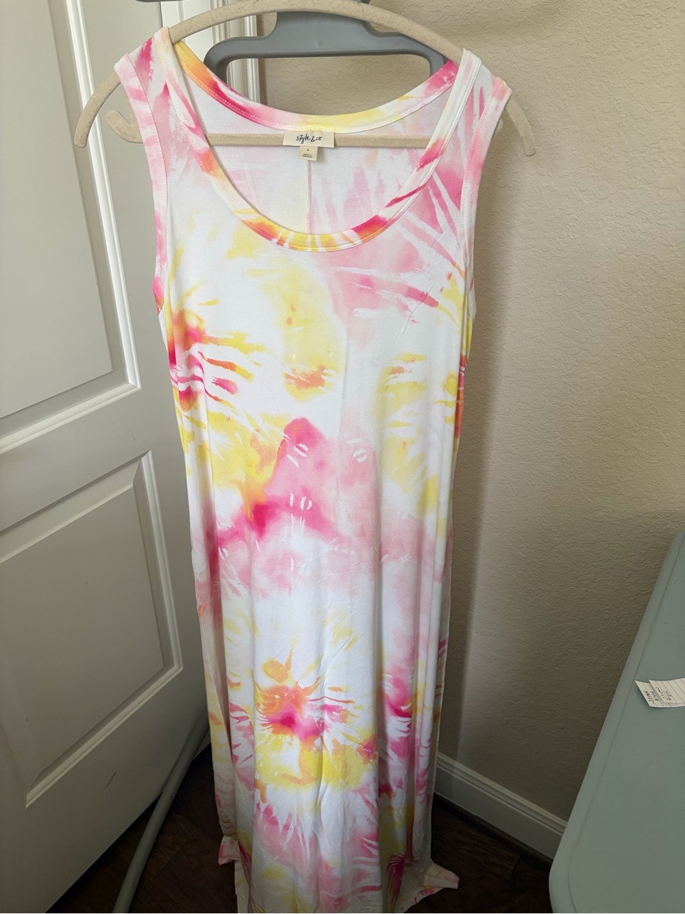 Style & Co. Pink & Yellow Tie-Dye Maxi Dress